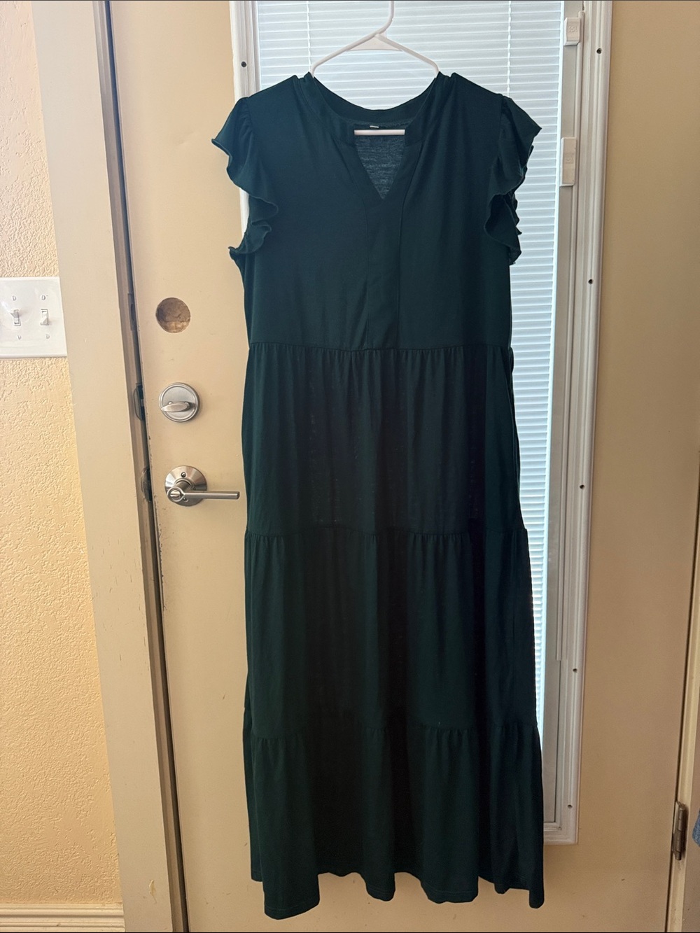 Women's Dark Green Tiered V-Neck Maxi Dress
